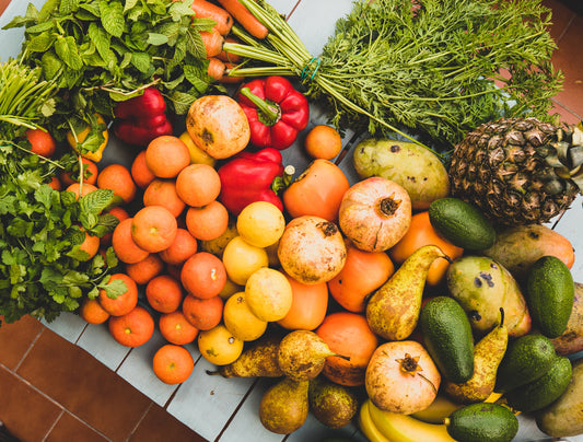 platter of fresh fruits and vegetables