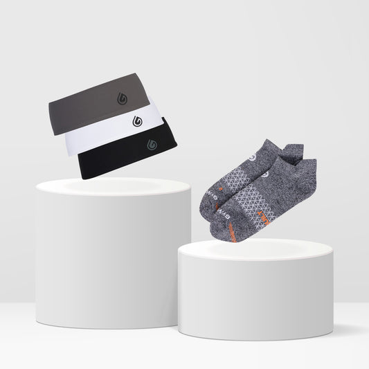 Head to Toe Duo - Shadow, White, Black Bandi 2.0 3-Pack & Cushion Performance Ankle Socks